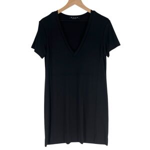 SHAN Classic Black Stretch‎ Jersey Knit Short Sleeve V-Neck Tunic Top Size 6